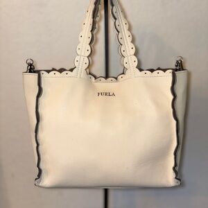 Furla Ivory Scalloped Edge Tote